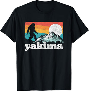 Yakima Washington Bigfoot Mountains Retro Distressed 80s T-Shirt - T-Shirt | Black