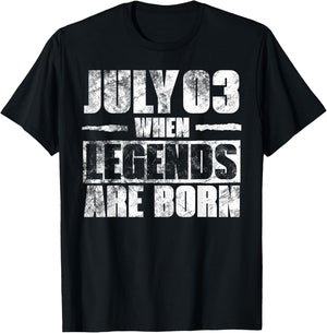 July 3rd When Legends Are Born July Birthday T-Shirt - T-Shirt | Black