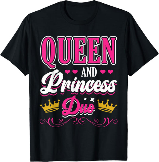 Queen And Princess Duo Matching Mom Mother Daughter Mommy T-Shirt - T-Shirt | Black
