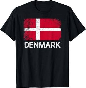 Danish Flag | Vintage Made In Denmark Gift T-Shirt - T-Shirt | Black
