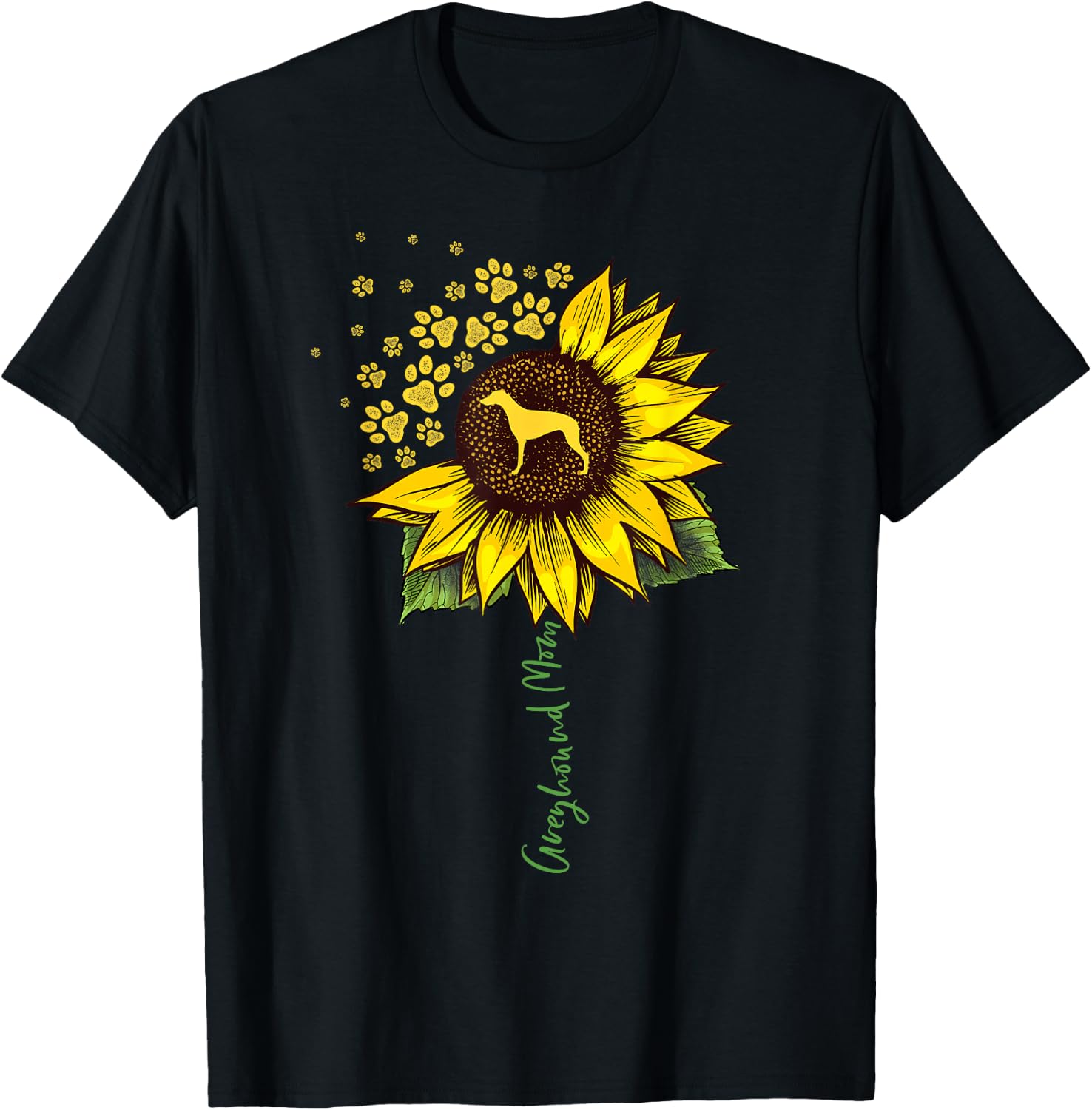 Greyhound Mom Sunflower Greyhound Gifts Dog Mom Mama T-Shirt - T-Shirt | Black