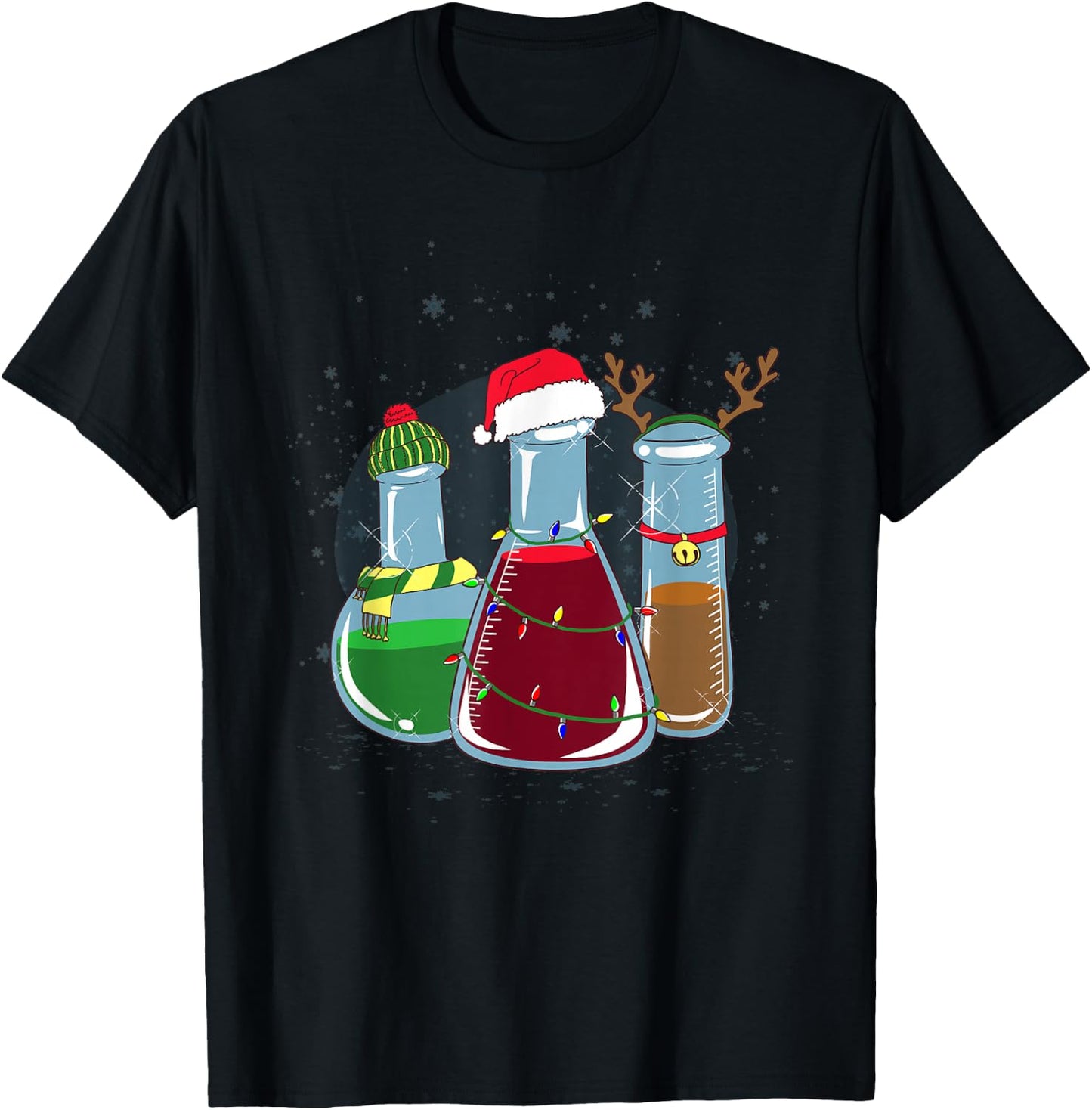 Chemical laboratory bottles, Santa, reindeer, Christmas T-Shirt - T-Shirt | Black