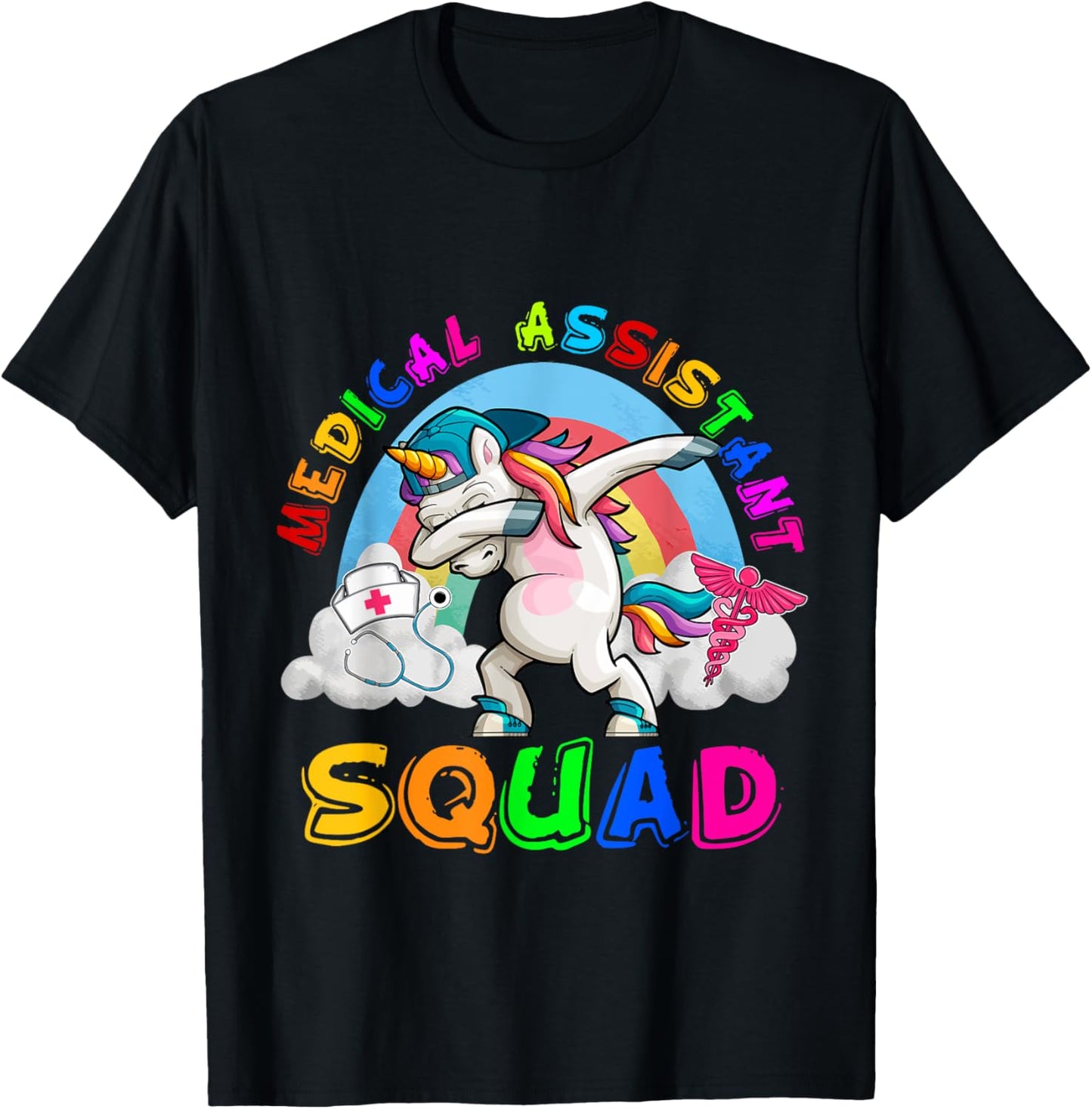 Medical Assistant Squad Dabbing Unicorn Rainbow Funny Family T-Shirt - T-Shirt | Black