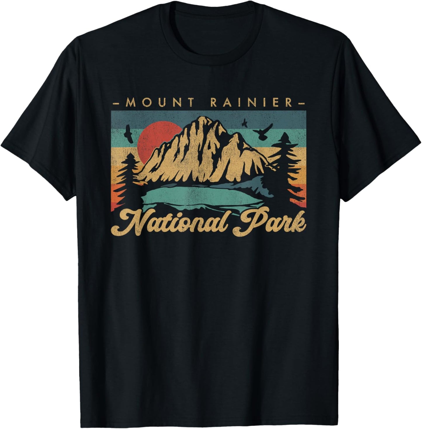 Retro Vintage Graphic Mount Rainier National Park T-Shirt - T-Shirt | Black