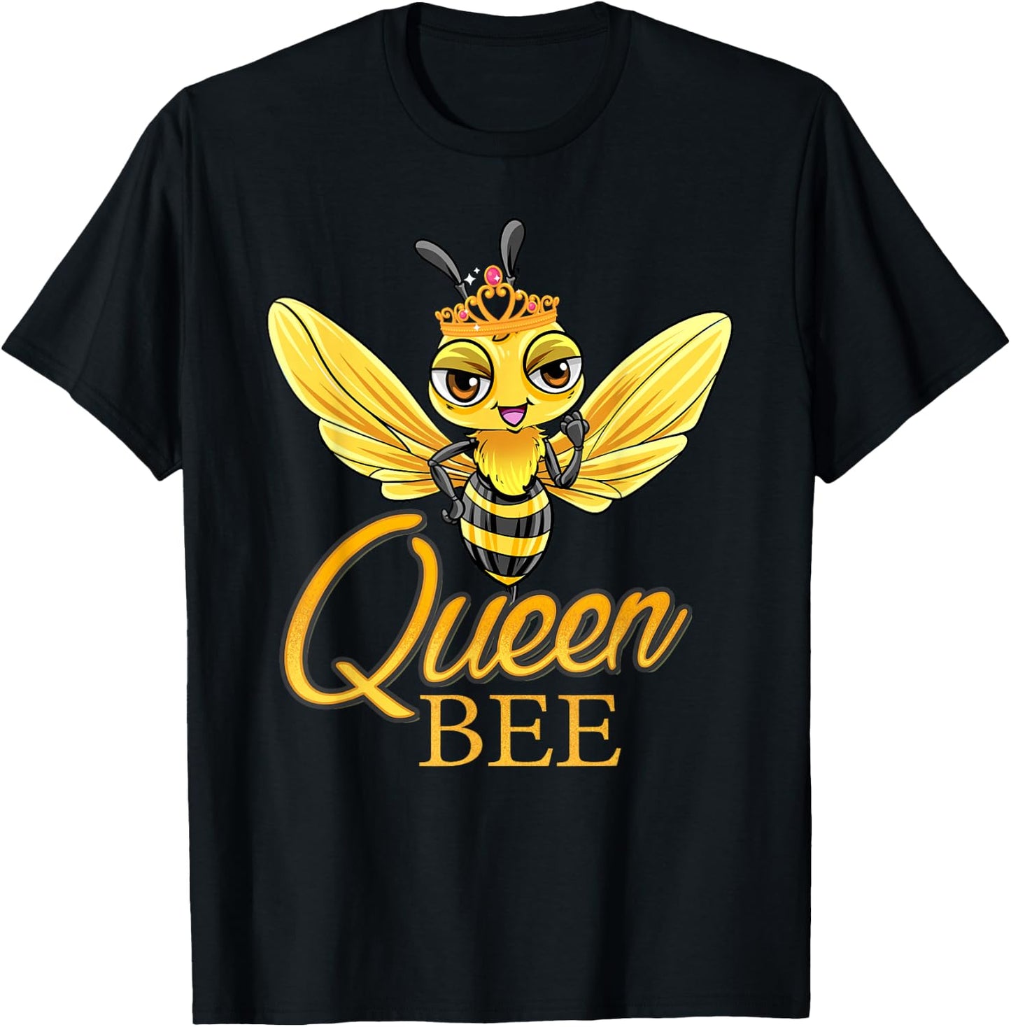 Queen Bee Crown Women Girls Mom Wife Daughter Honeybee T-Shirt - T-Shirt | Black