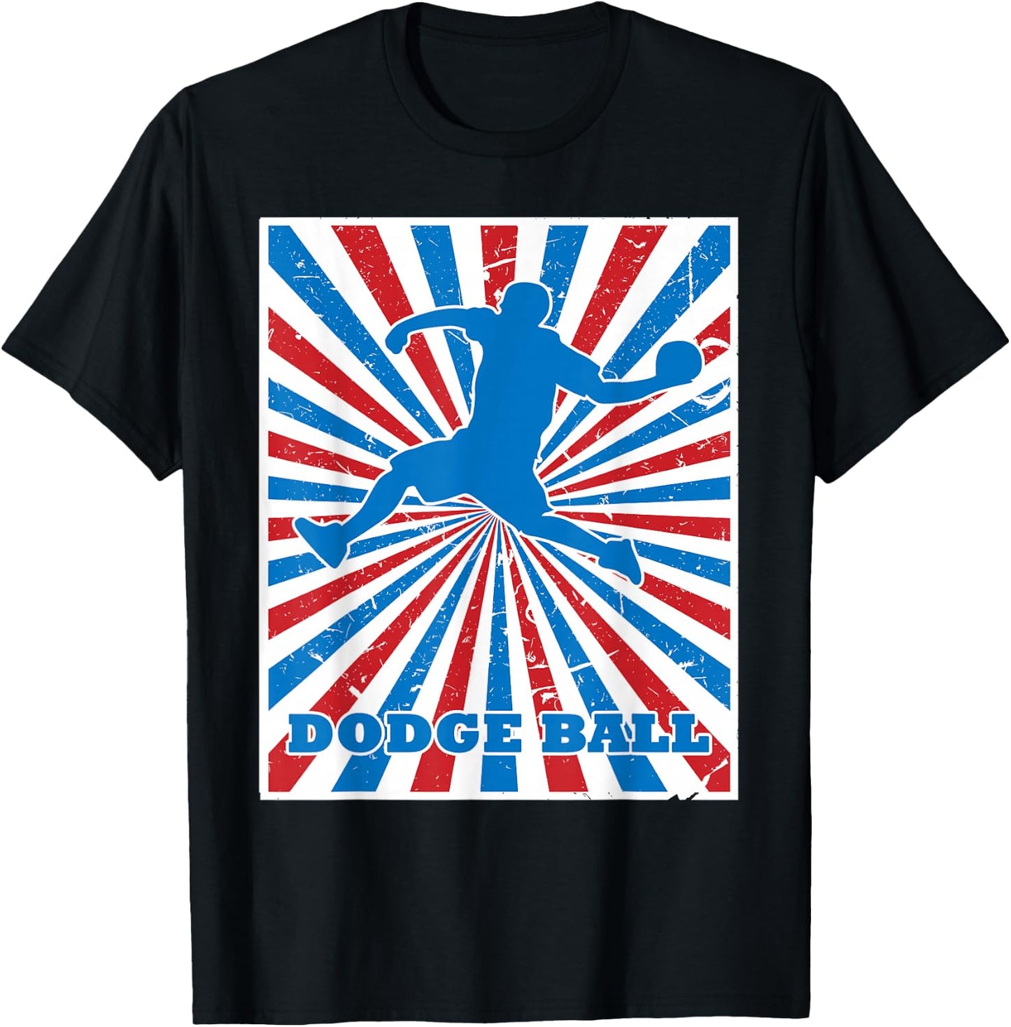 Vintage Dodgeball Player Red White Blue Stripes Sunburst T-Shirt - T-Shirt | Black