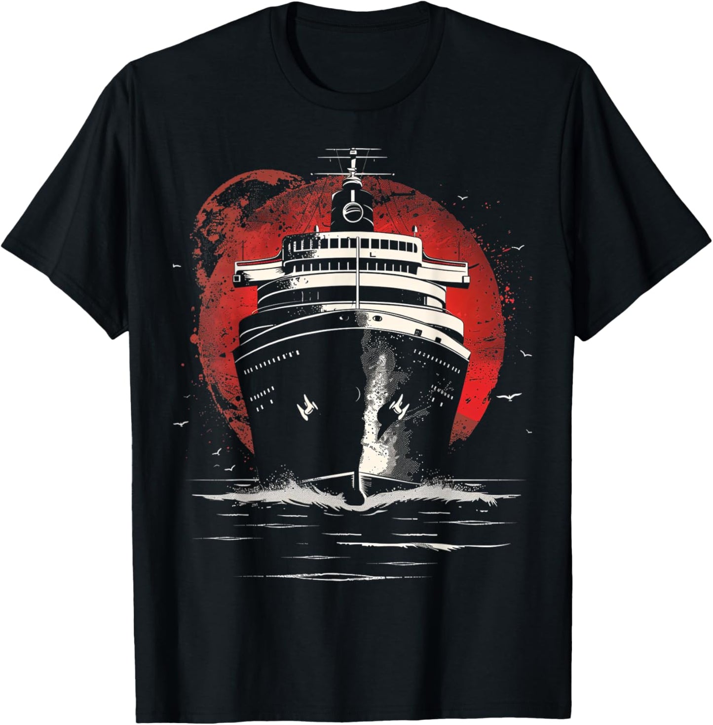 Nautical Red and Black Abstract Oceanliner T-Shirt - T-Shirt | Black