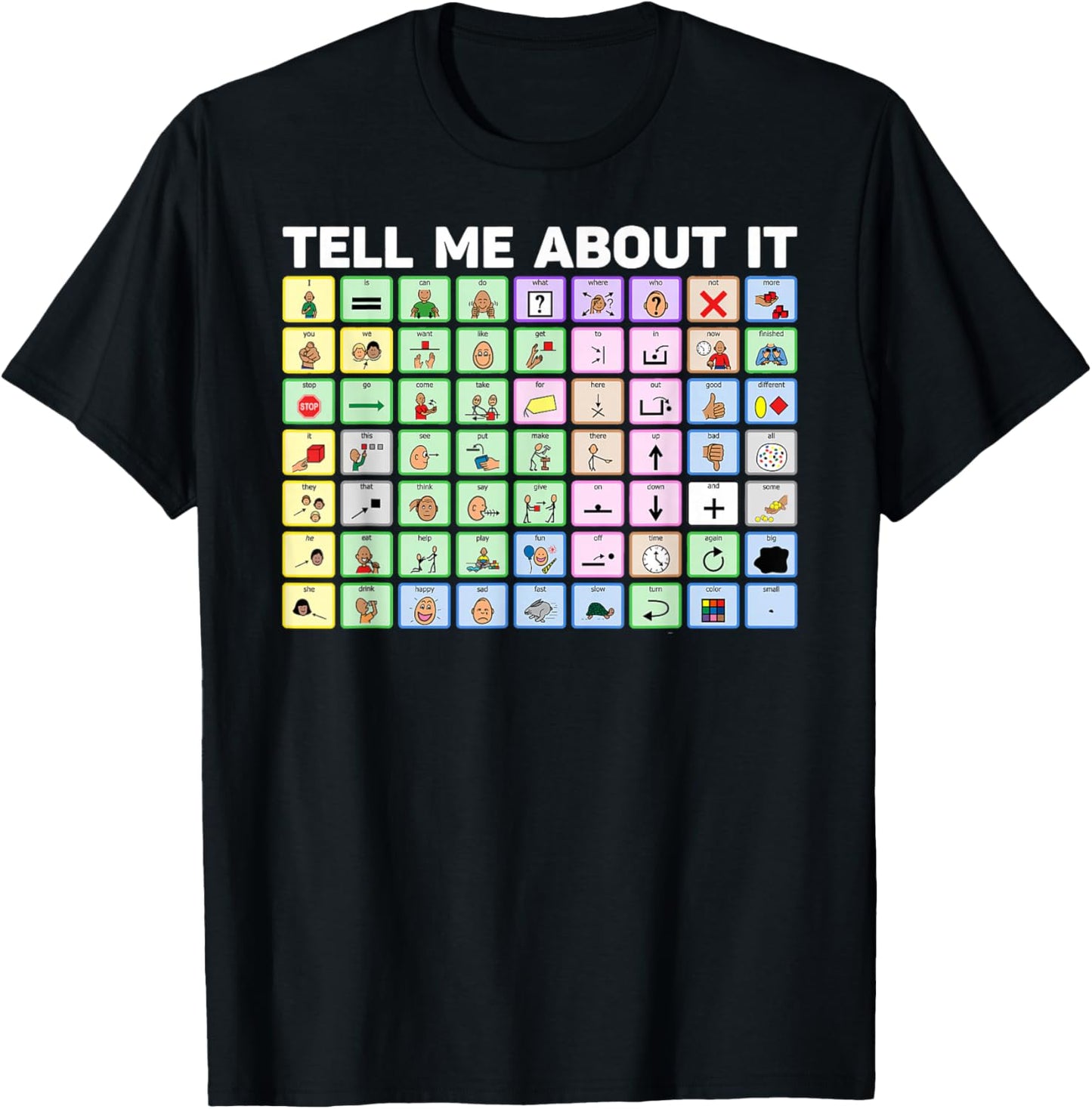 Tell Me About It Speech Language Pathology AAC Sped Teacher T-Shirt - T-Shirt | Black