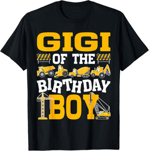 Gigi of The Birthday Boy Excavator Construction Truck T-Shirt - T-Shirt | Black