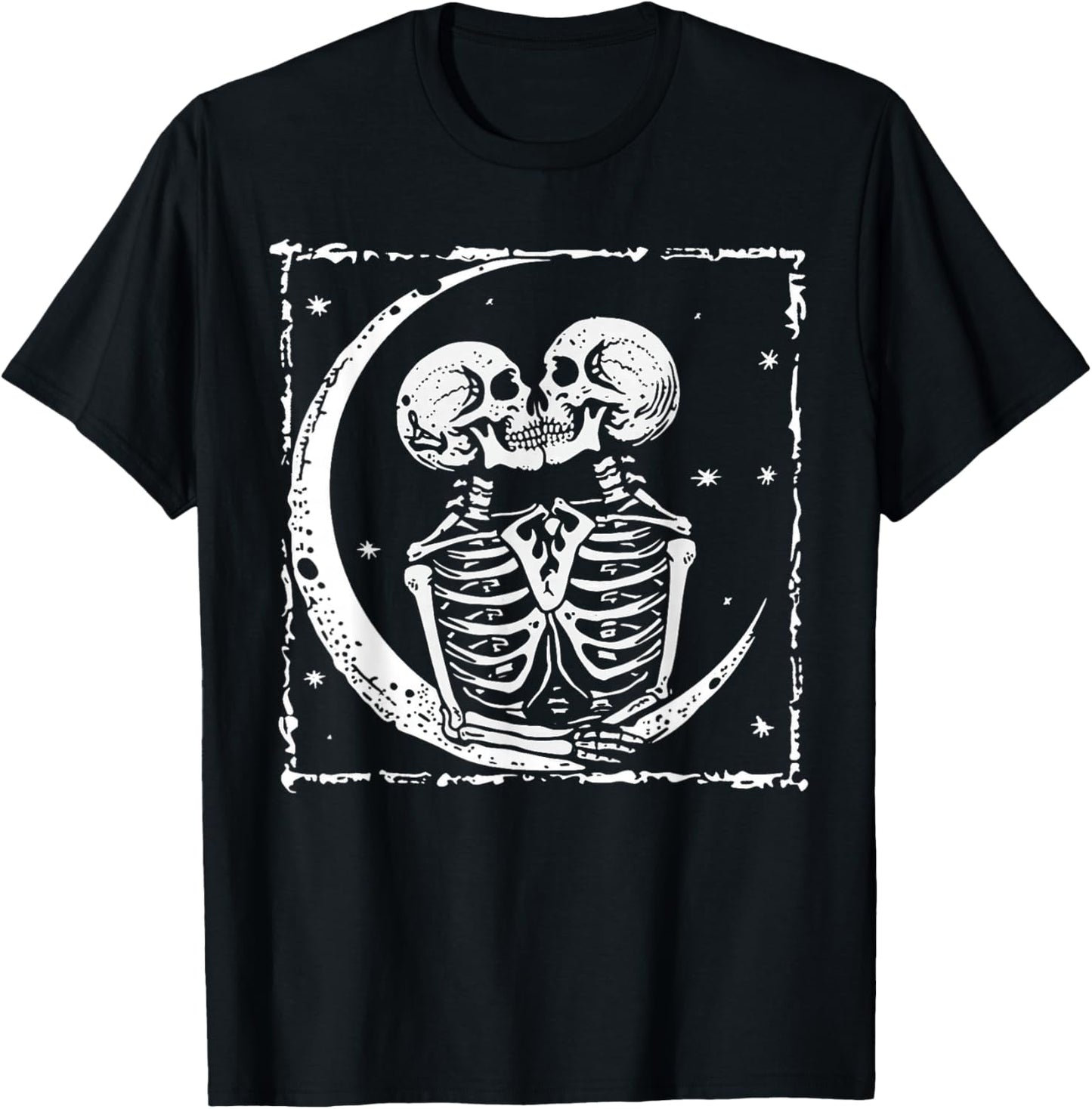 Moon Skeleton Couple Kiss Cute Halloween Costume Women Men T-Shirt - T-Shirt | Black