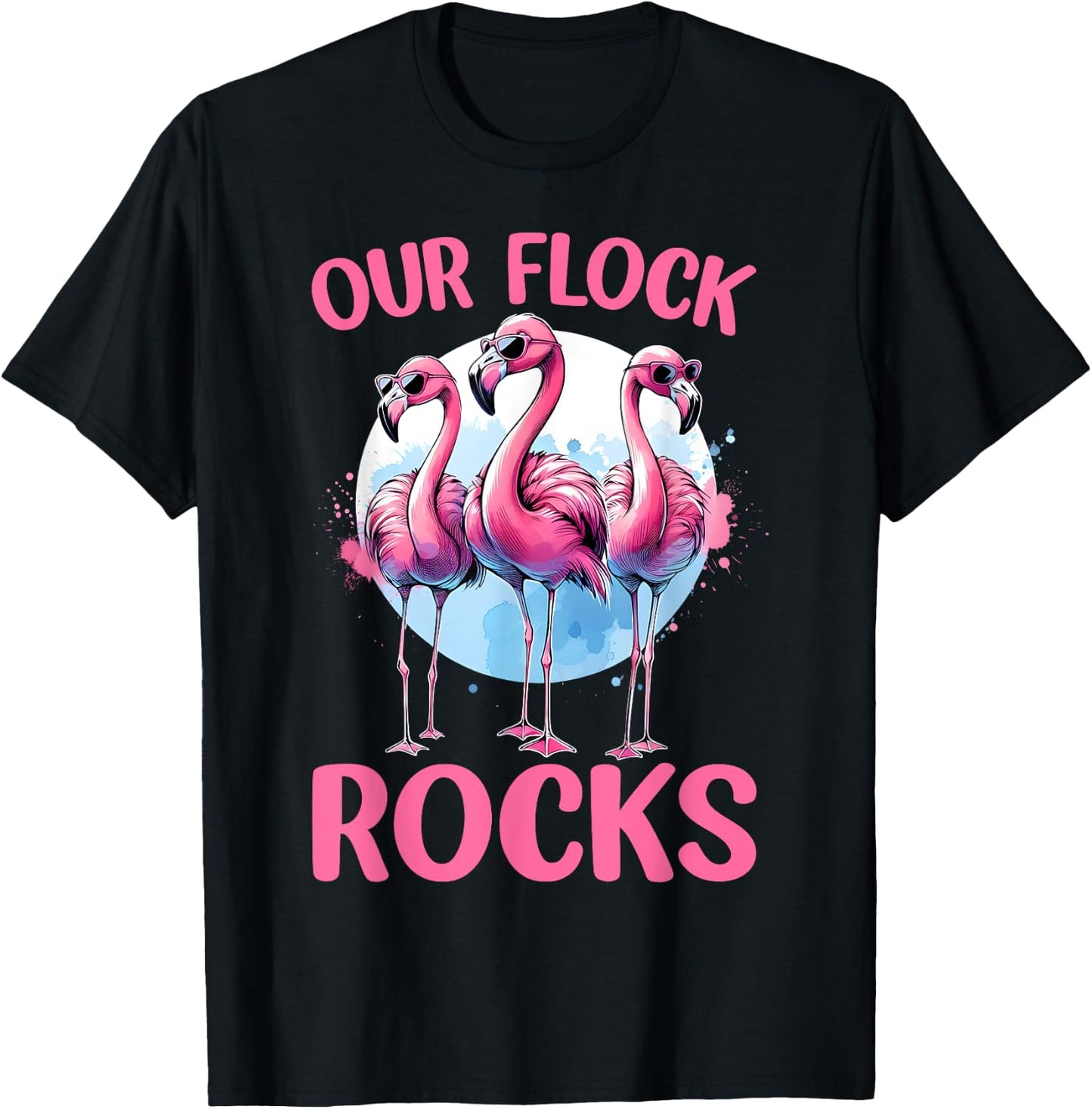 Our Flock Rocks Flamingos Lover Family Vacation Group T-Shirt - T-Shirt | Black