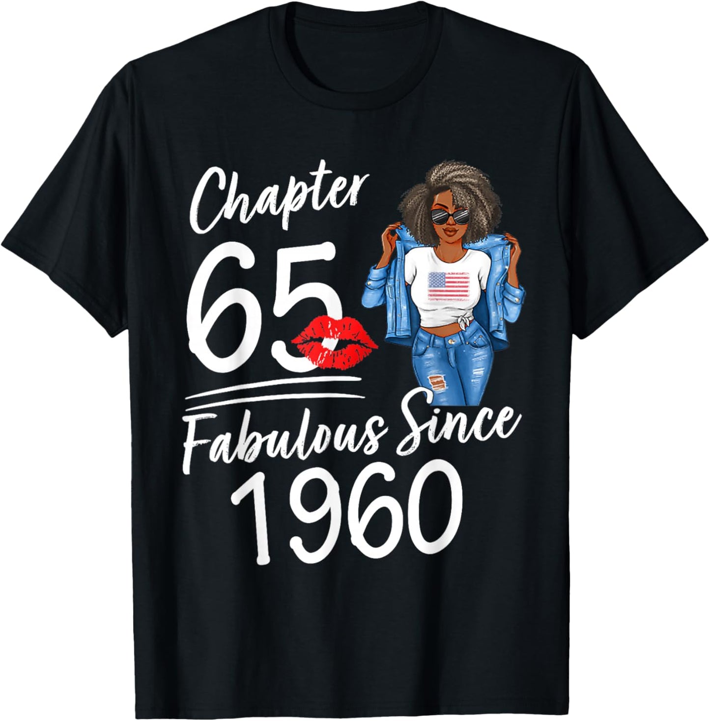 Chapter 65 Fabulous Since 1960 65th Birthday Afro Black Girl T-Shirt - T-Shirt | Black