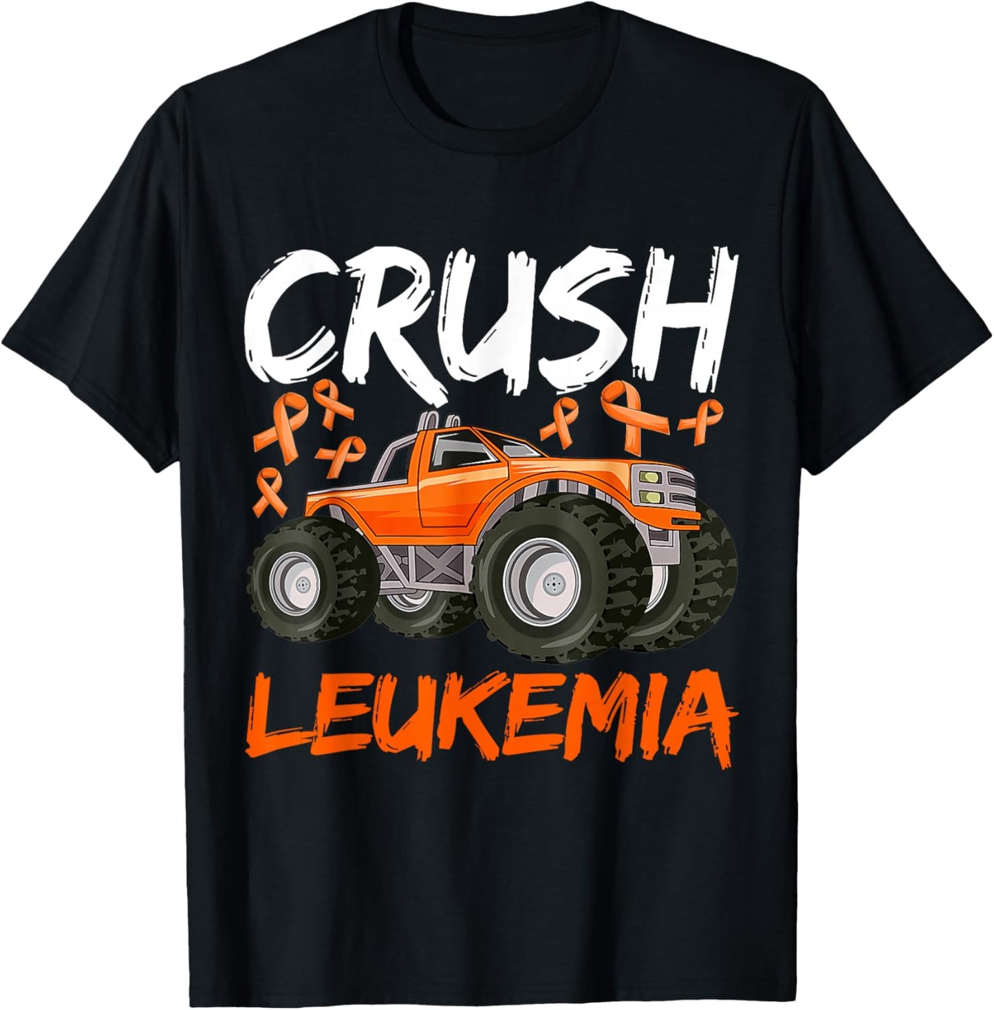 Monster Truck Orange Leukemia Awareness For Boy Kids Toddler T-Shirt - T-Shirt | Black