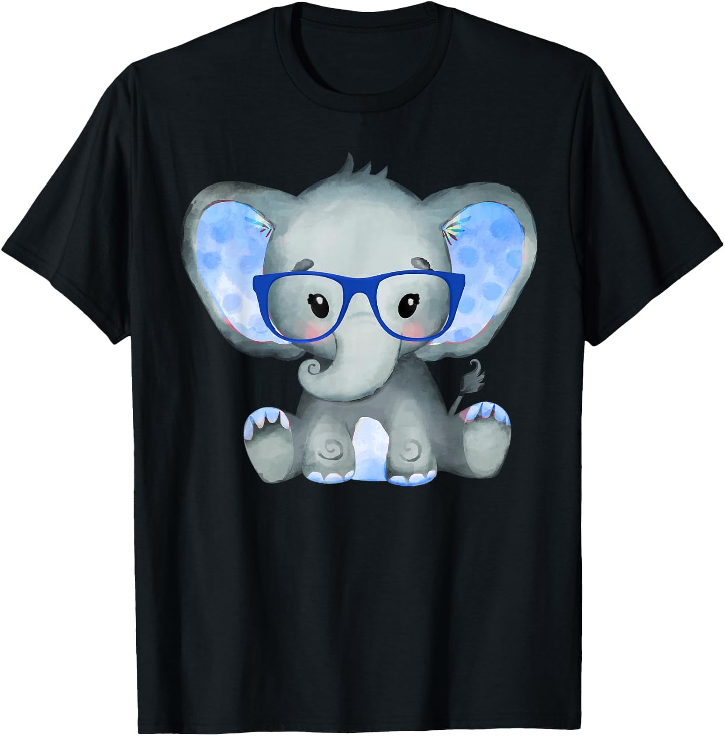 Cute Boy Baby Elephant Wearing Blue Glasses Gift Kids T-Shirt - T-Shirt | Black