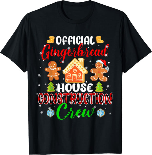 Official Gingerbread House Construction Crew Xmas Red Plaid T-Shirt - T-Shirt | Black