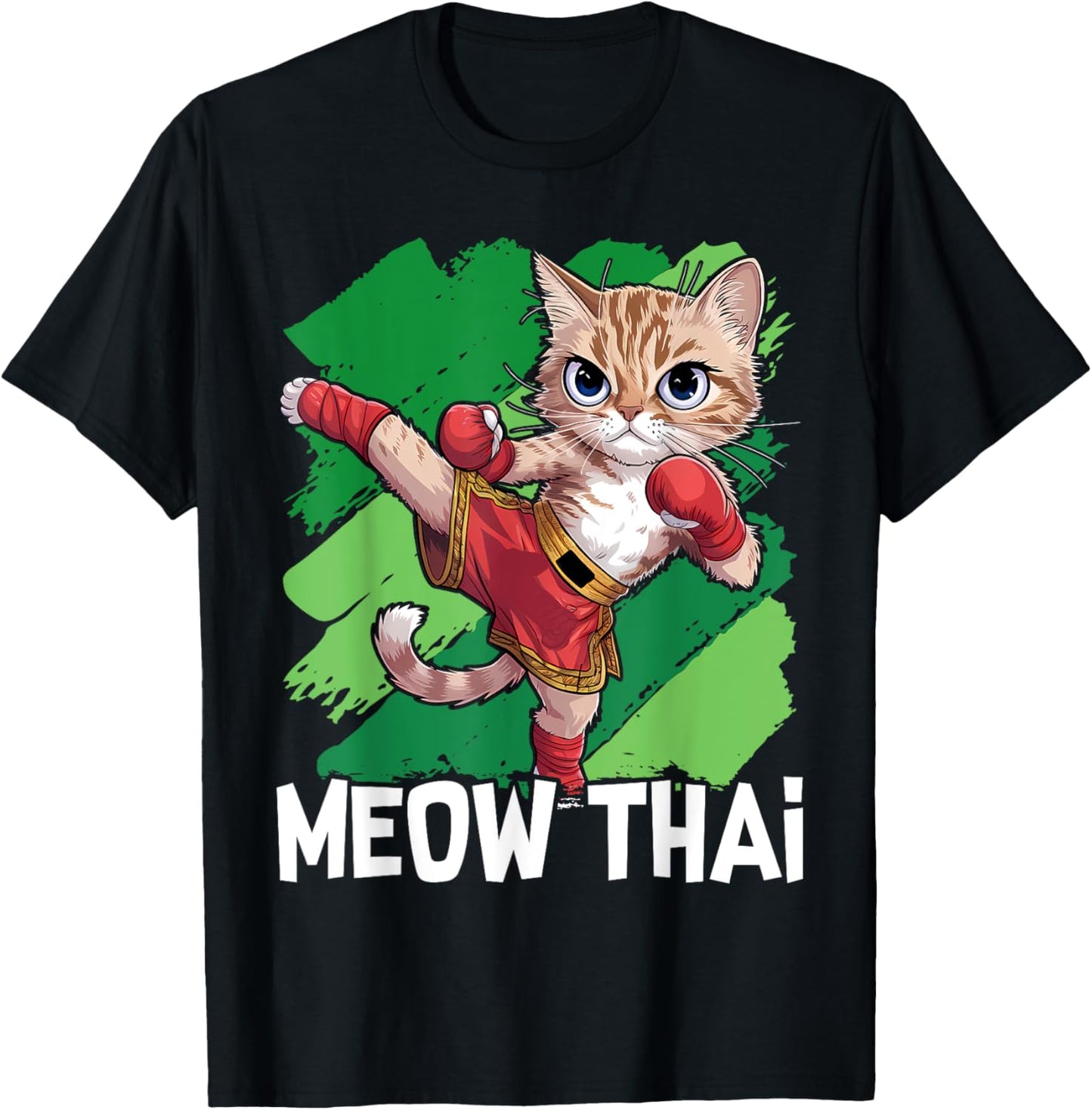 Meow Thai Funny Muay Thai Boxing Cat Martial Arts MMA Boxer T-Shirt - T-Shirt | Black