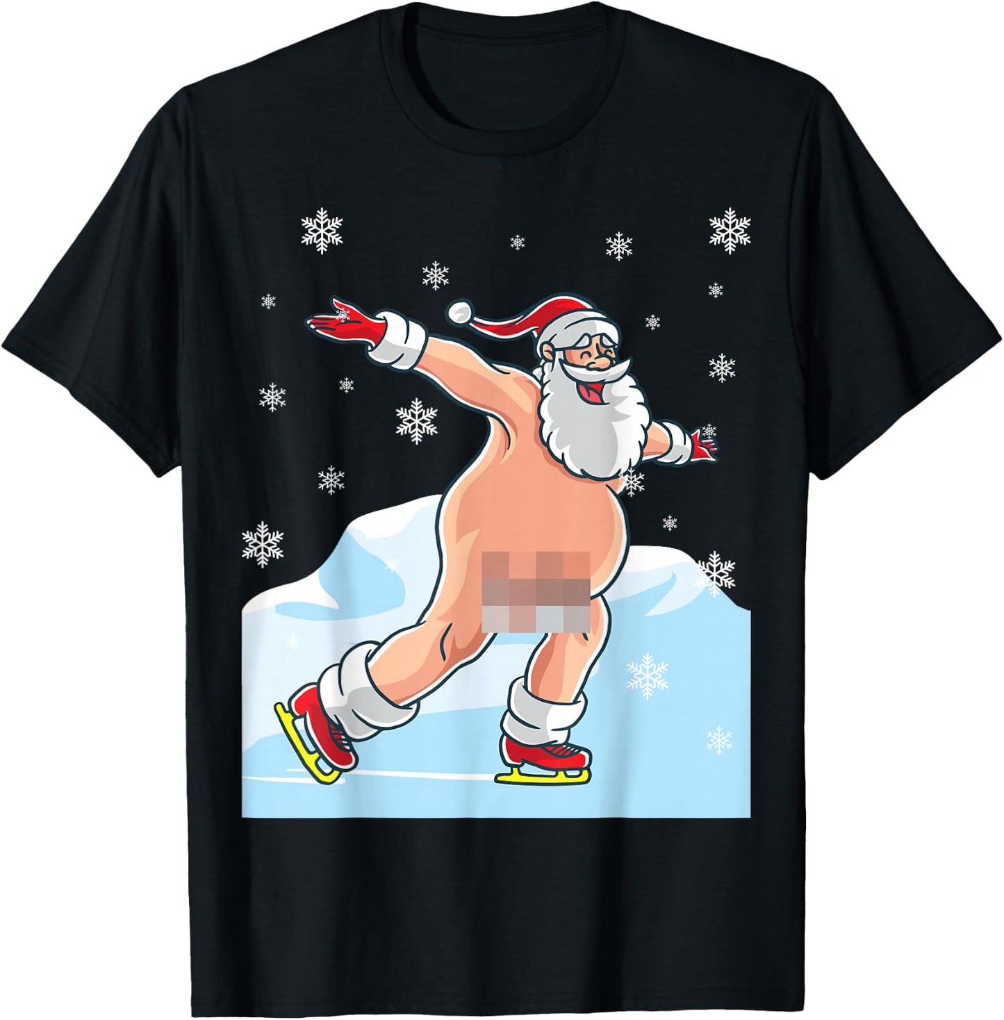 Naked Santa Claus Ice Skating Nude Ugly Christmas Sweater T-Shirt - T-Shirt | Black