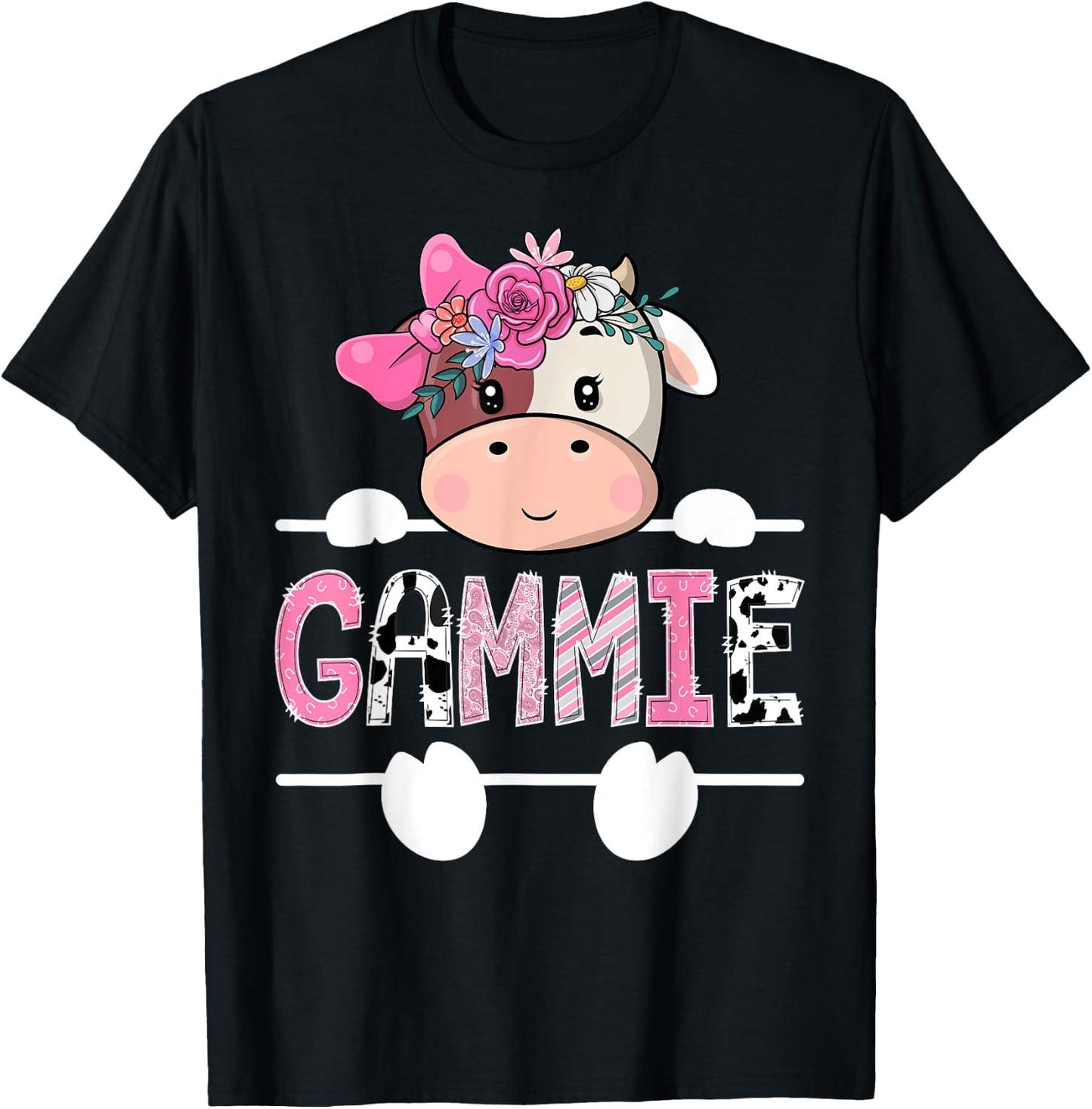 Gammie Of The Birthday Girl Pink Cute Cow Matching T-Shirt - T-Shirt | Black
