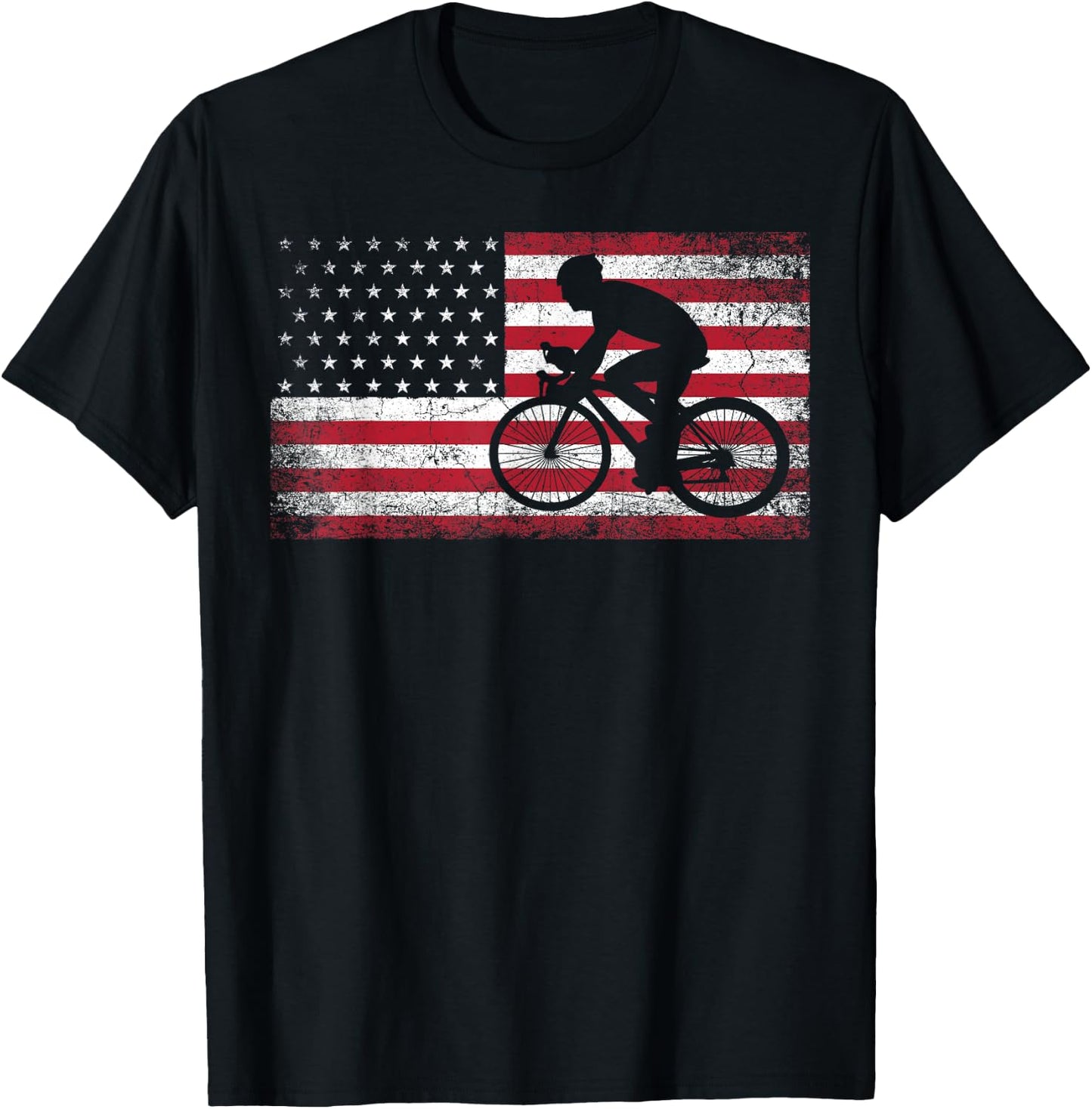 Cyclist Cycling Bicycle American Flag 4th of July Patriotic Women Kids Men T-Shirt - T-Shirt | Black