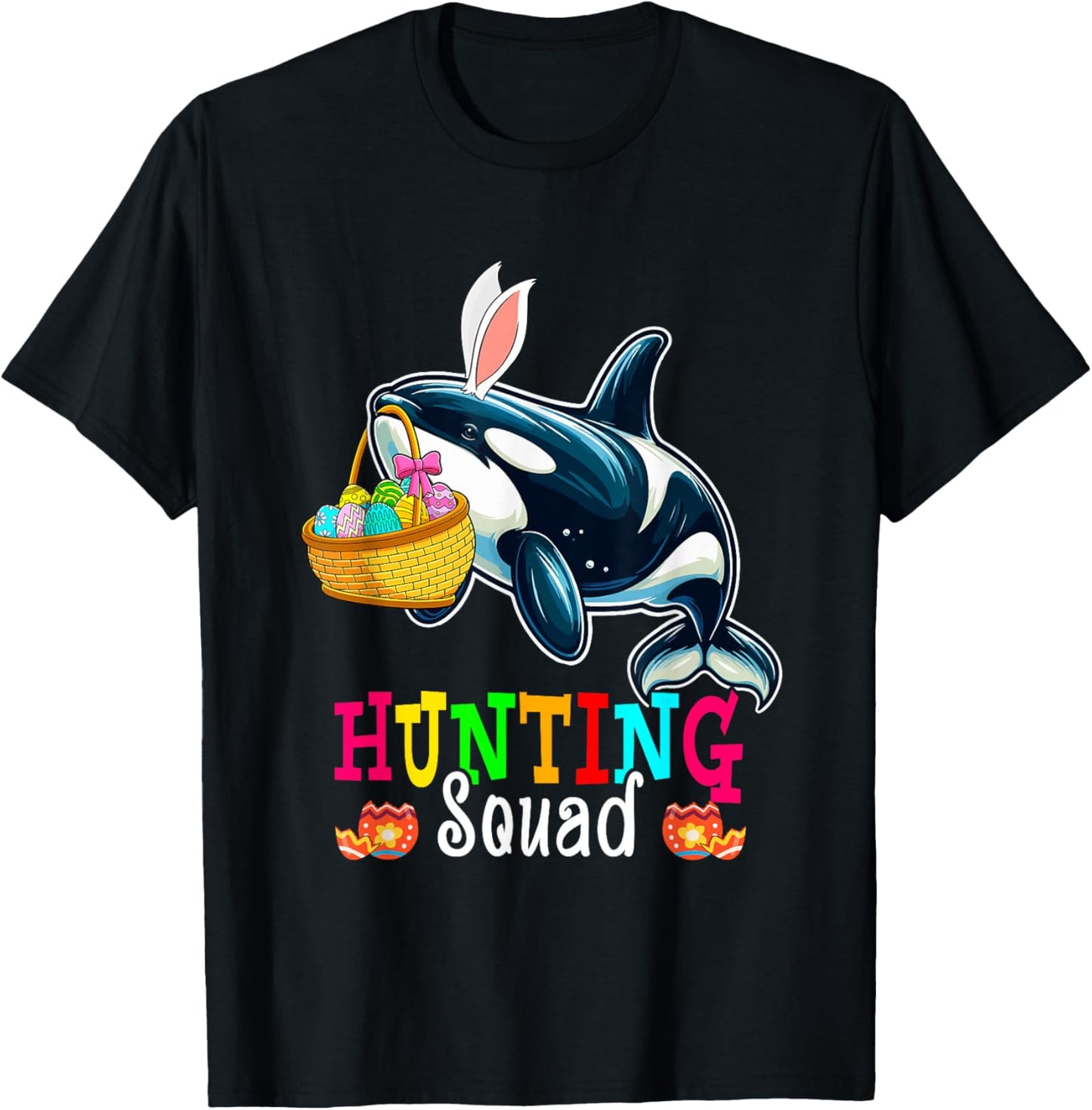 Hunting Squad Easter Bunny Orca Hunting Eggs Basket T-Shirt - T-Shirt | Black