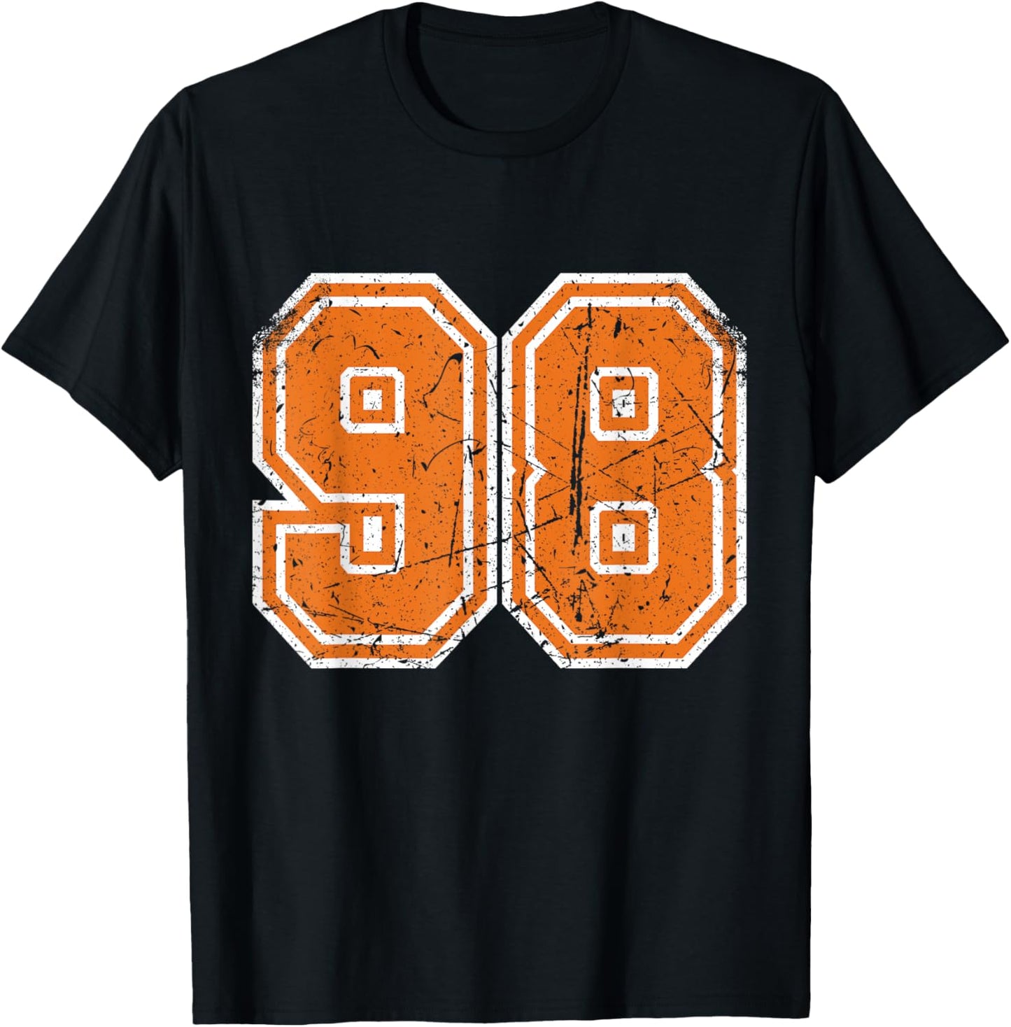 Sports Legendz -Adult Vintage Number #98 Orange Varsity Number T-Shirt - T-Shirt | Black