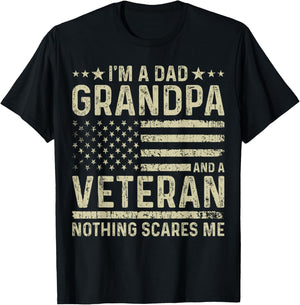 I'm a Dad Grandpa and a Veteran Nothing scares me T-Shirt - T-Shirt | Black