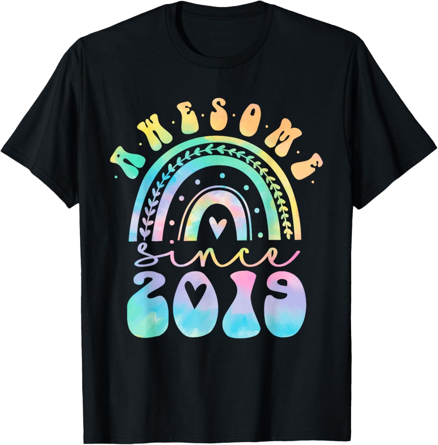 Awesome Since 2019 4 Year Old Rainbow Tie Dye 4th Birthday T-Shirt - T-Shirt | Black