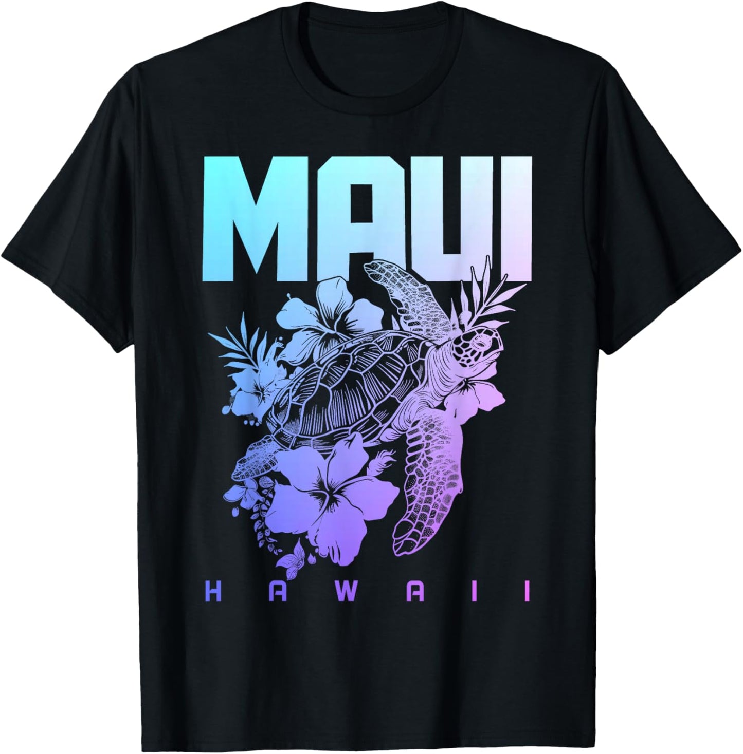 Maui Hawaii Sea Turtle Diving Flower Hawaii Souvenir T-Shirt - T-Shirt | Black