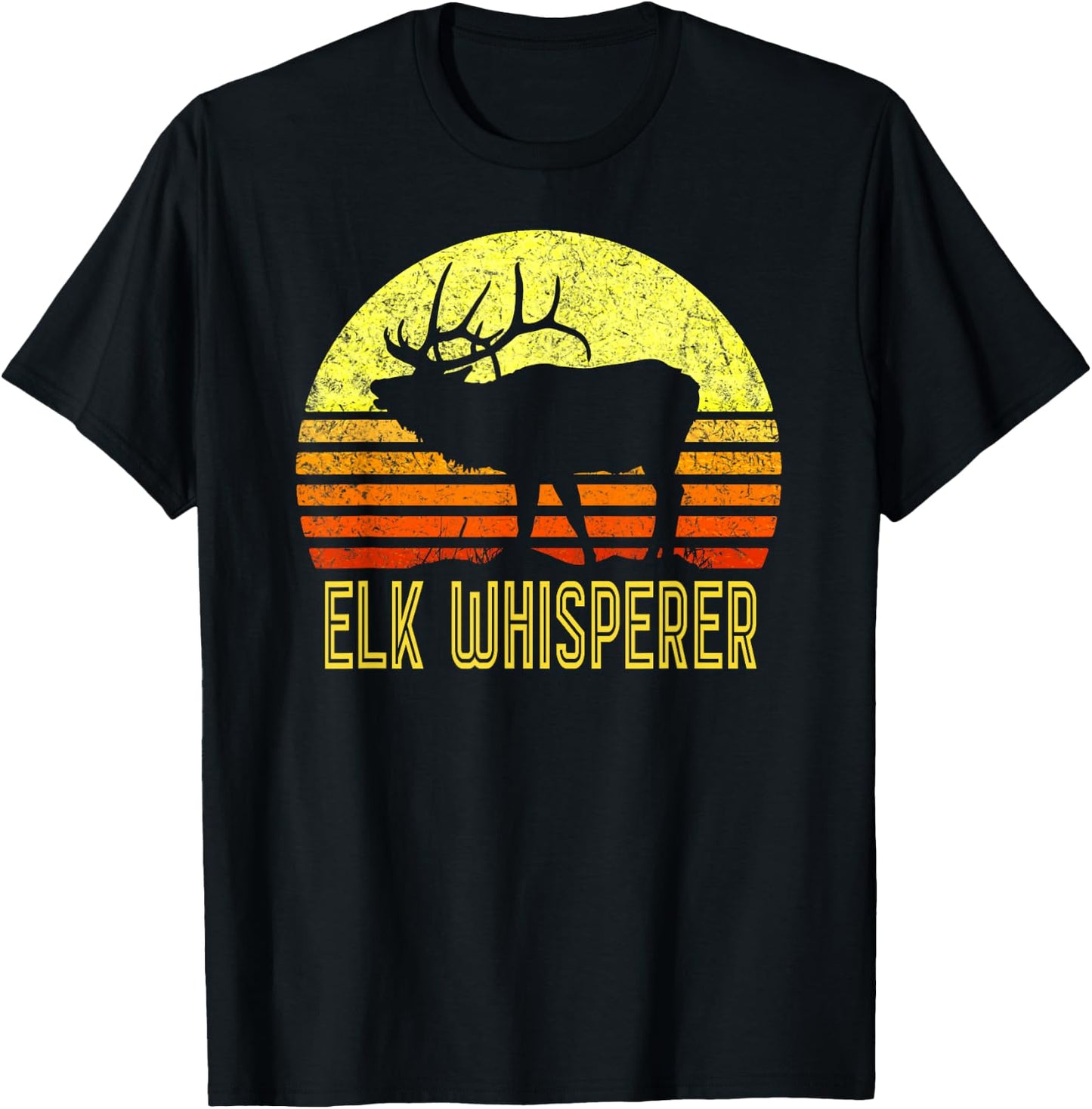 American Elk Hunter Dad Vintage Retro Sun Bow Hunting Gift T-Shirt - T-Shirt | Black