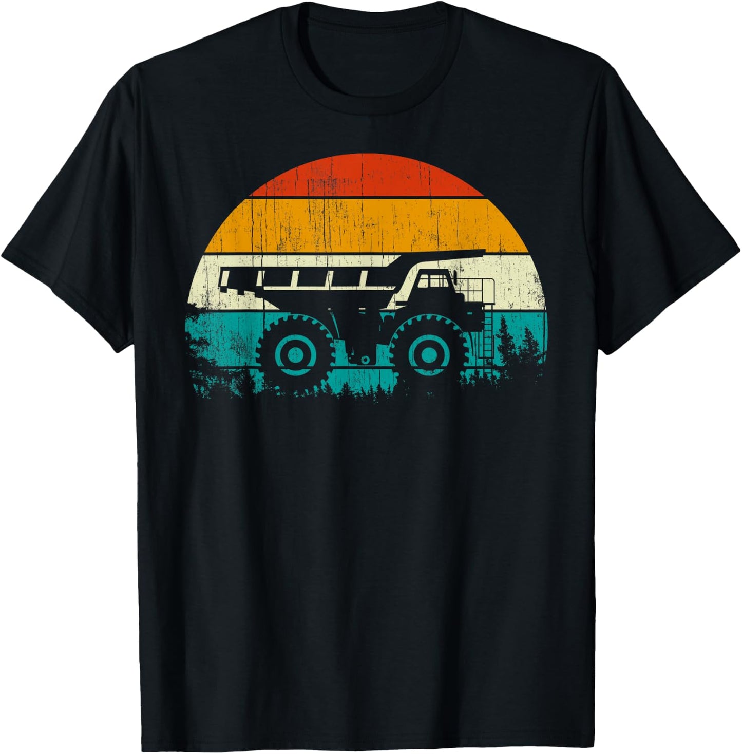 Retro Vintage Sunset Excavator Kids Dump Construction truck T-Shirt - T-Shirt | Black