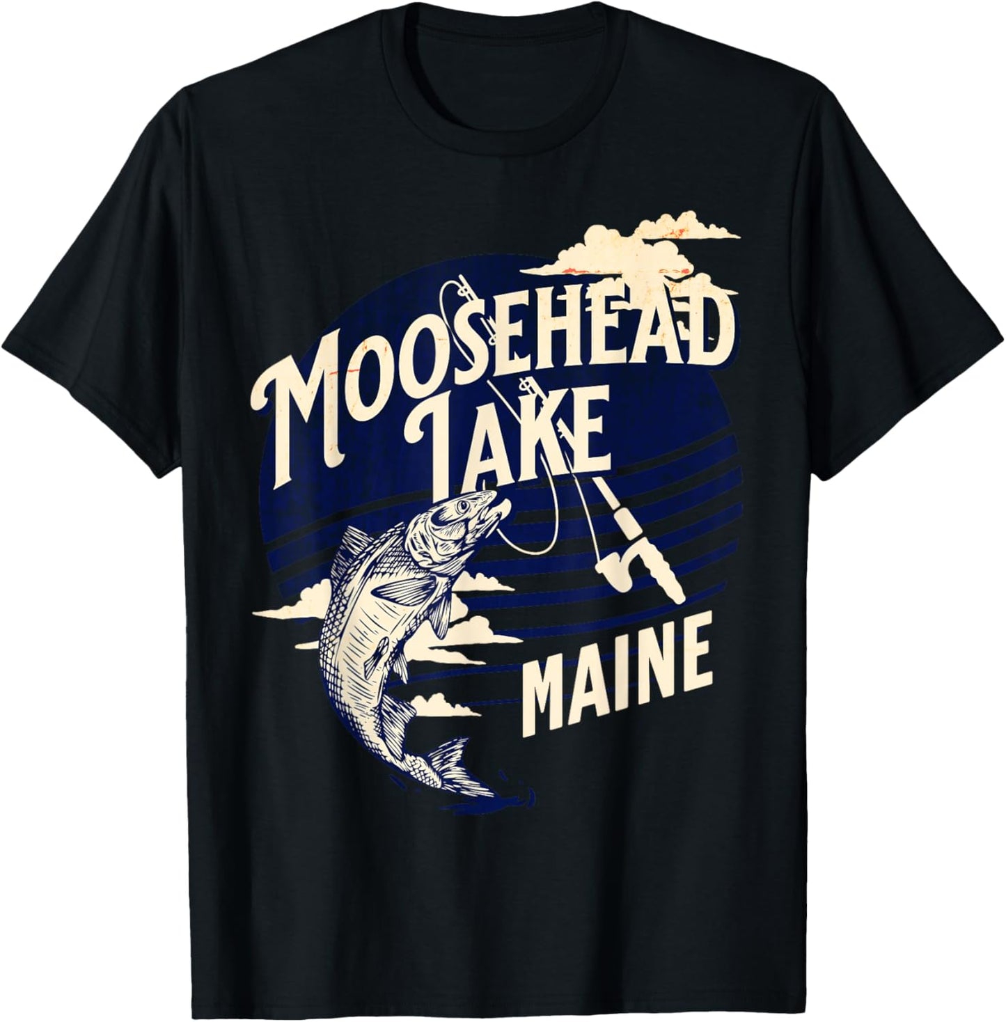 Moosehead Lake Maine Fly Fishing Trout Bass Fisher Souvenir T-Shirt - T-Shirt | Black