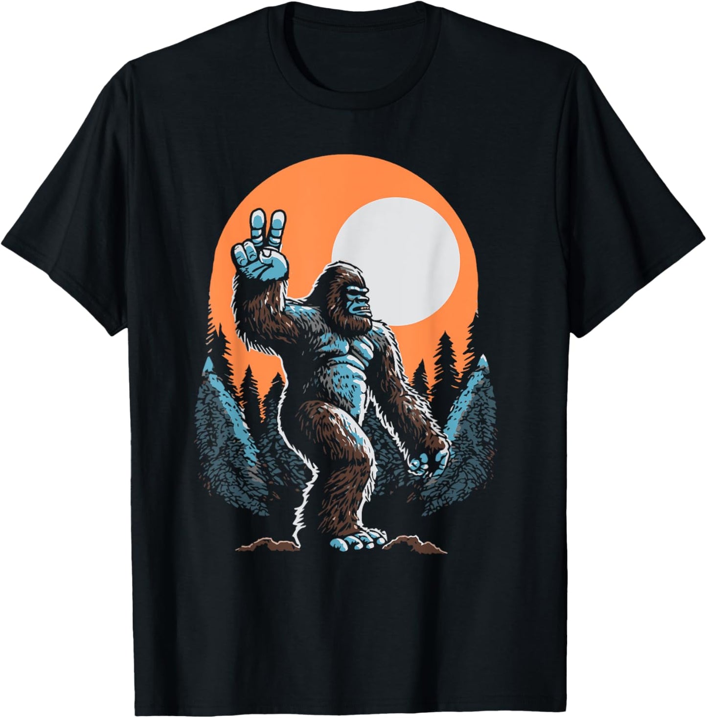 Peace! Sasquatch Hand Peace Sign Bigfoot Vintage Yeti T-Shirt - T-Shirt | Black