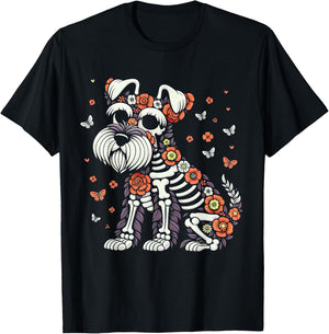 Dia de Los Muertos Schnauzer Sugar Skull Mexican Dogs Lovers T-Shirt - T-Shirt | Black