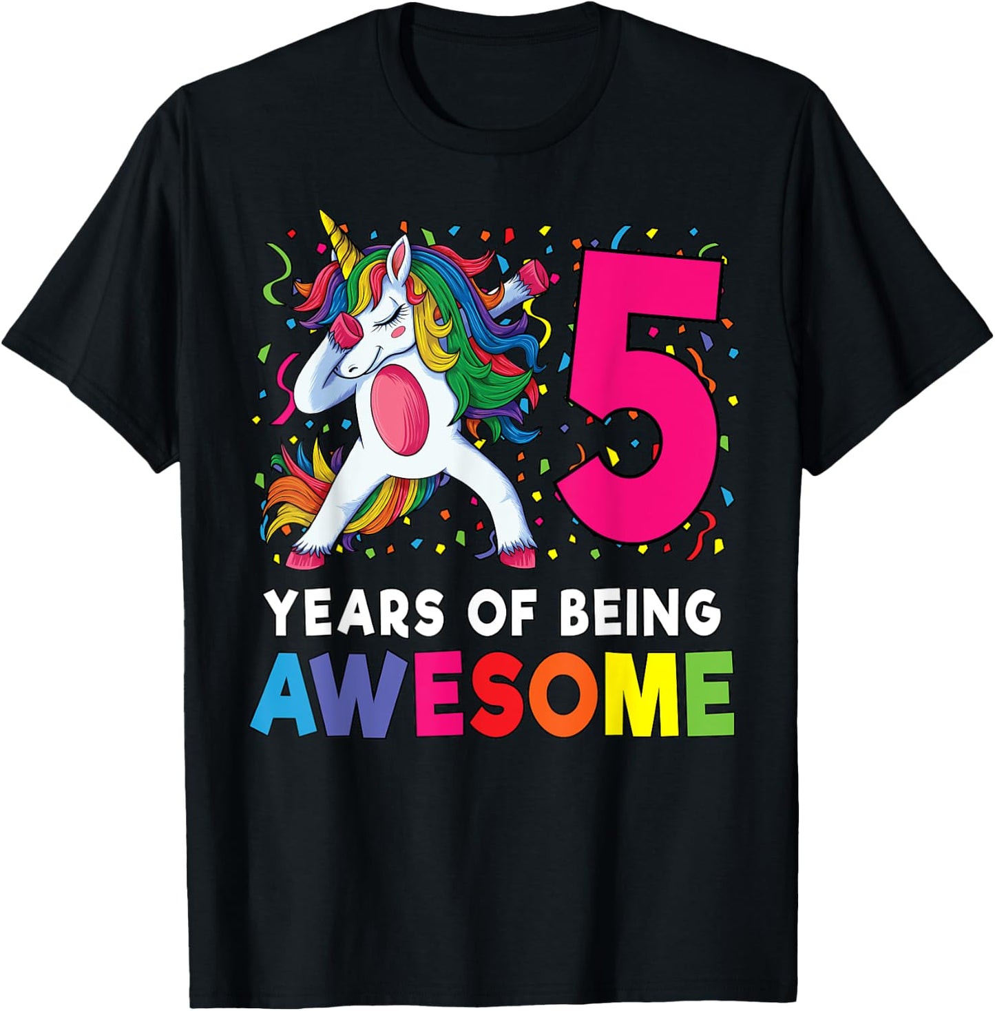 5th Birthday Dabbing Unicorn Party Gift 5 Years Old Girls T-Shirt - T-Shirt | Black