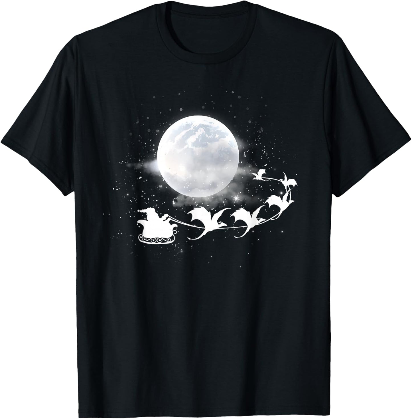 Christmas Santa Claus Flying Past the Moon Dragon Sleigh T-Shirt - T-Shirt | Black