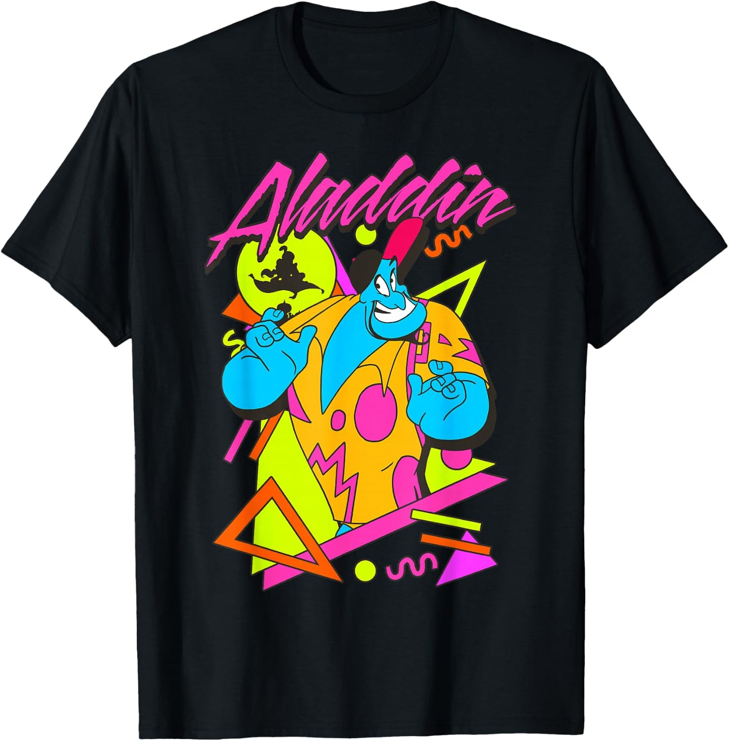 Disney Aladdin Genie Retro Abstract 90's Print Graphic T-Shirt - T-Shirt | Black