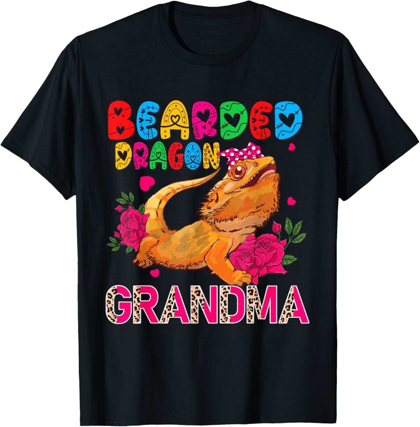 Bearded Dragon Grandma Floral Bearded Dragon Bow Tie Lover T-Shirt - T-Shirt | Black