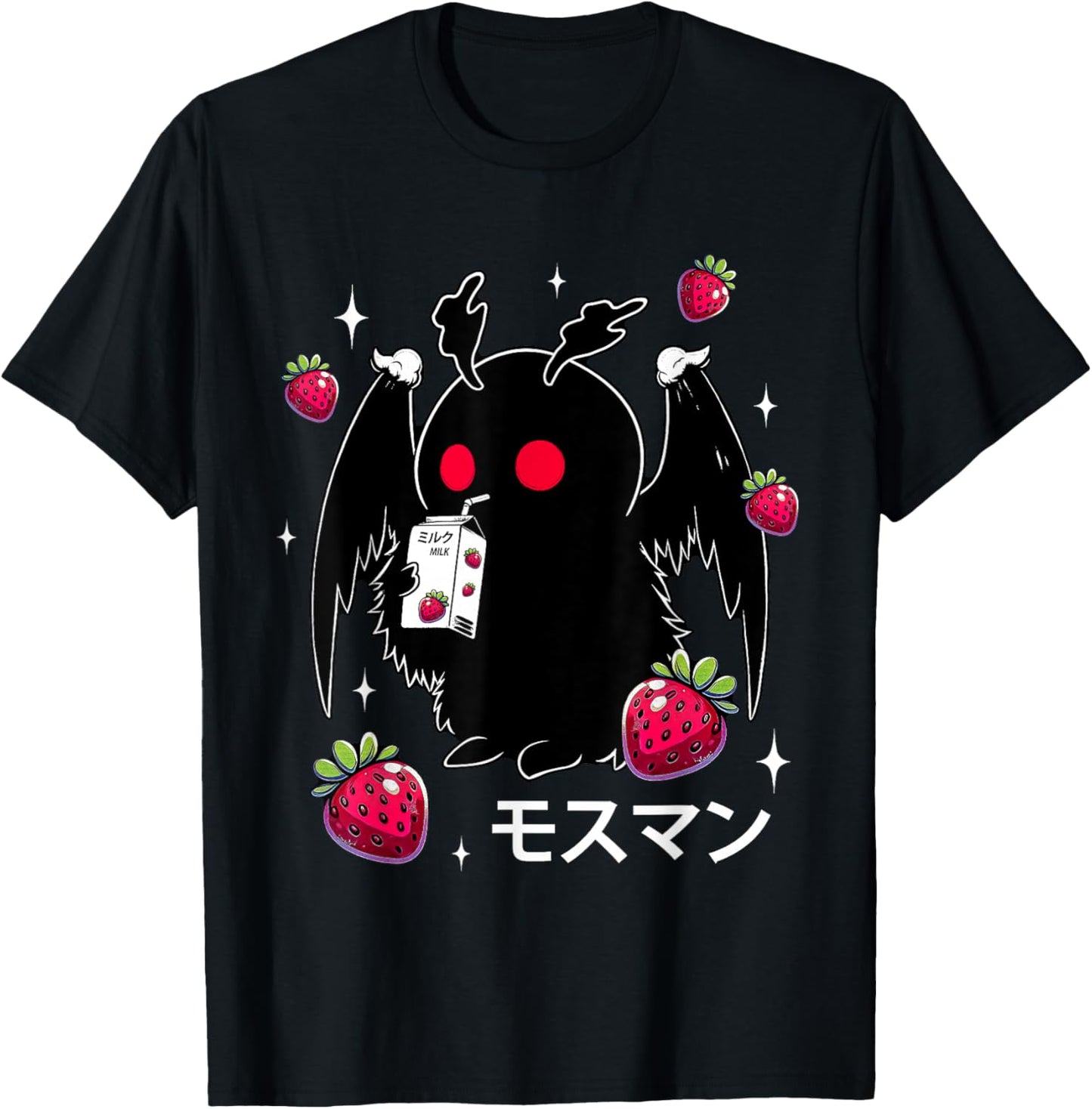 Mothman Kawaii Strawberry Milk Shake Cryptid T-Shirt - T-Shirt | Black