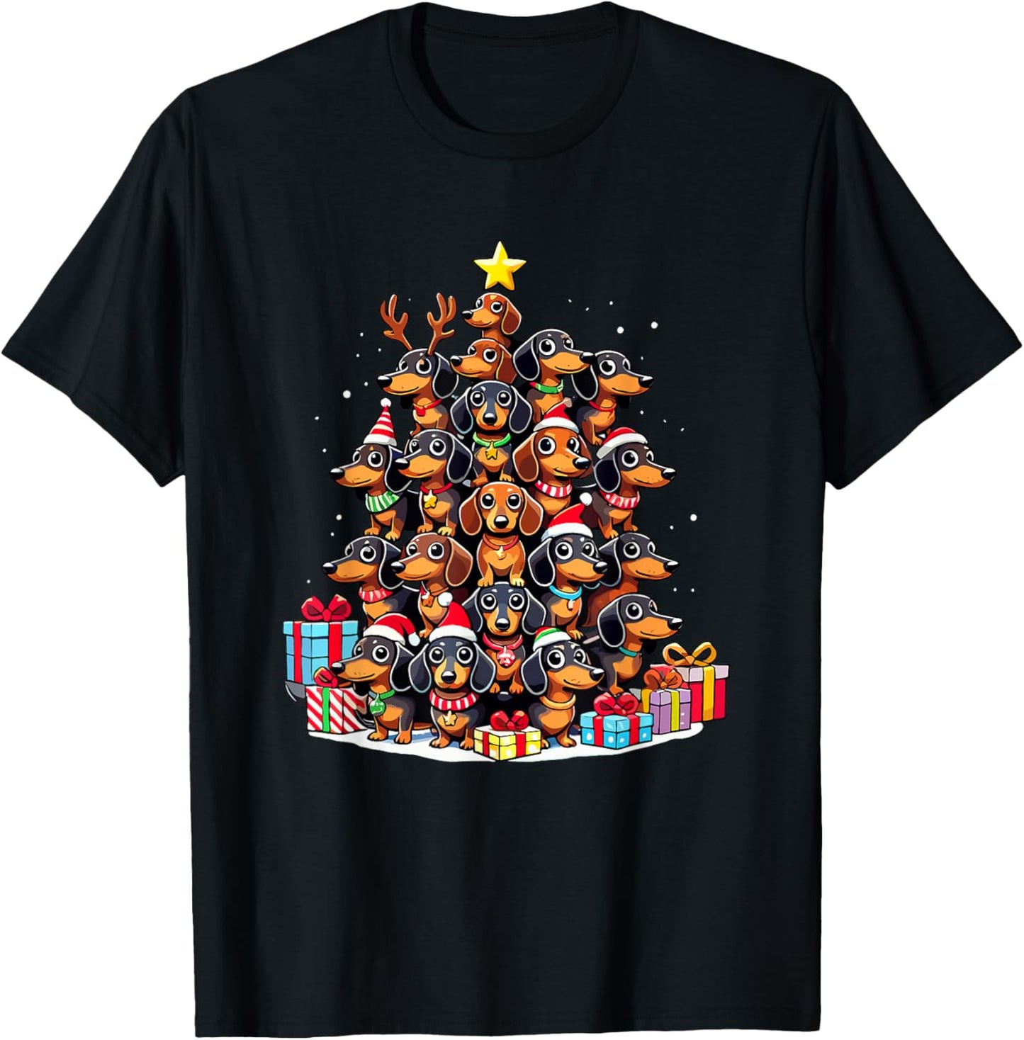 Christmas Tree Dachshund Sausage Dog Dachshunds Men Women Kids T-Shirt - T-Shirt | Black