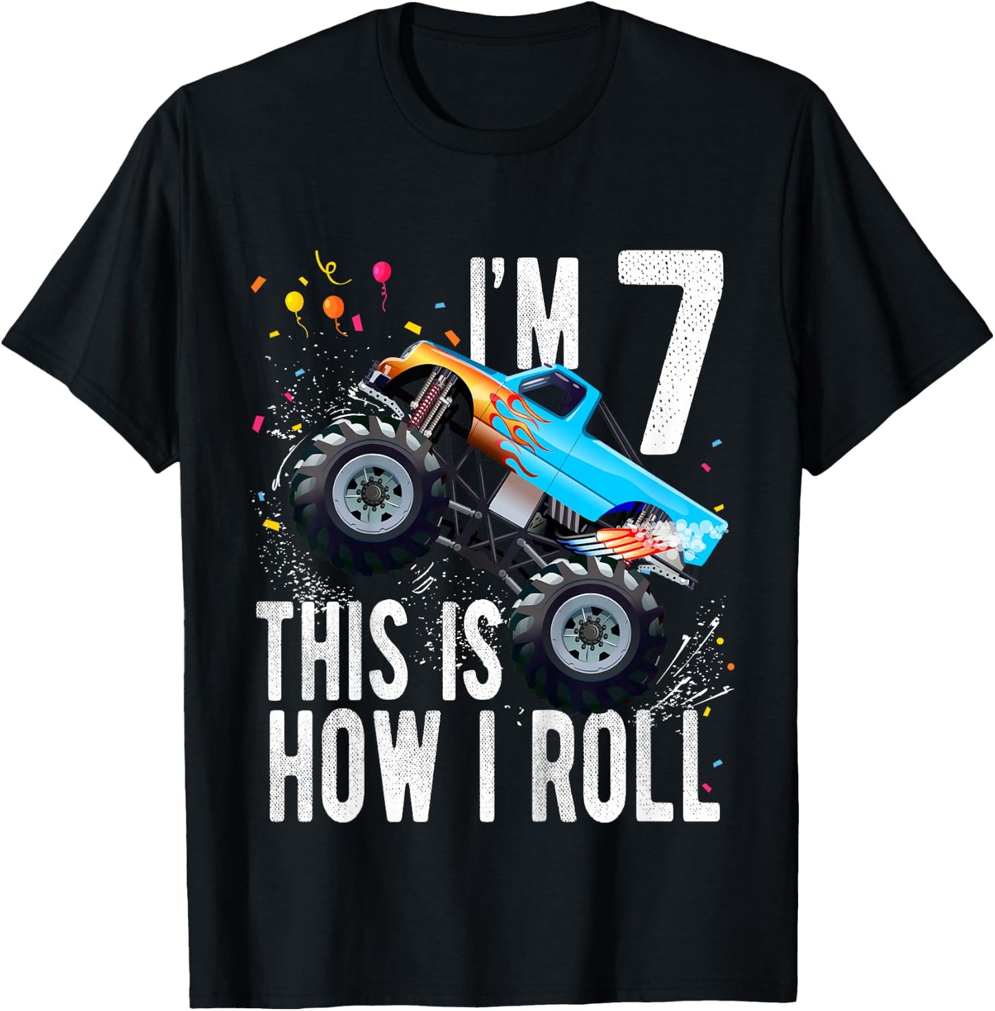 Kids 7 Year Old Shirt 7th Birthday Boy Monster Truck Car T-Shirt - T-Shirt | Black