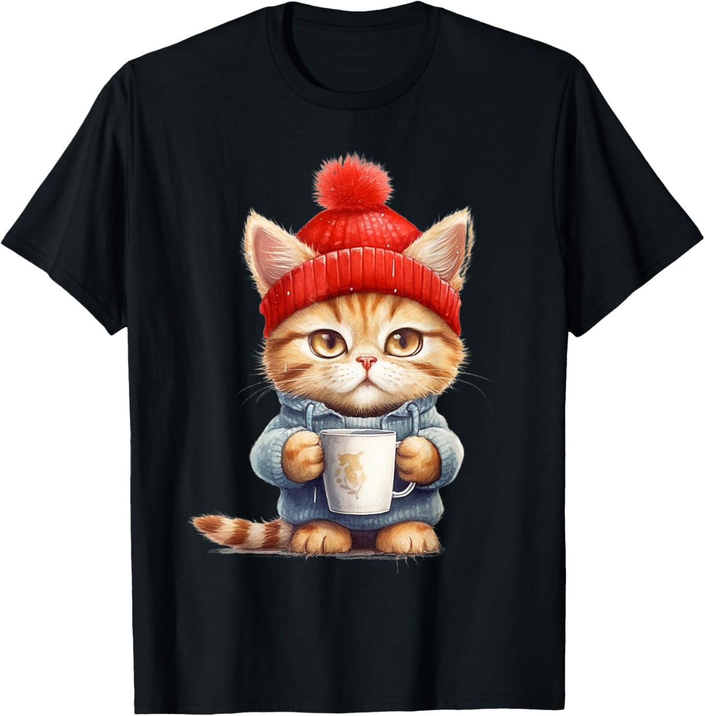 Cute kitten with his mug - La petit chat's coffee break Women Girls Kids T-Shirt - T-Shirt | Black