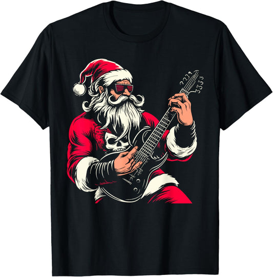 Santa Claus Guitar Player Have A Rock & Roll Christmas T-Shirt - T-Shirt | Black