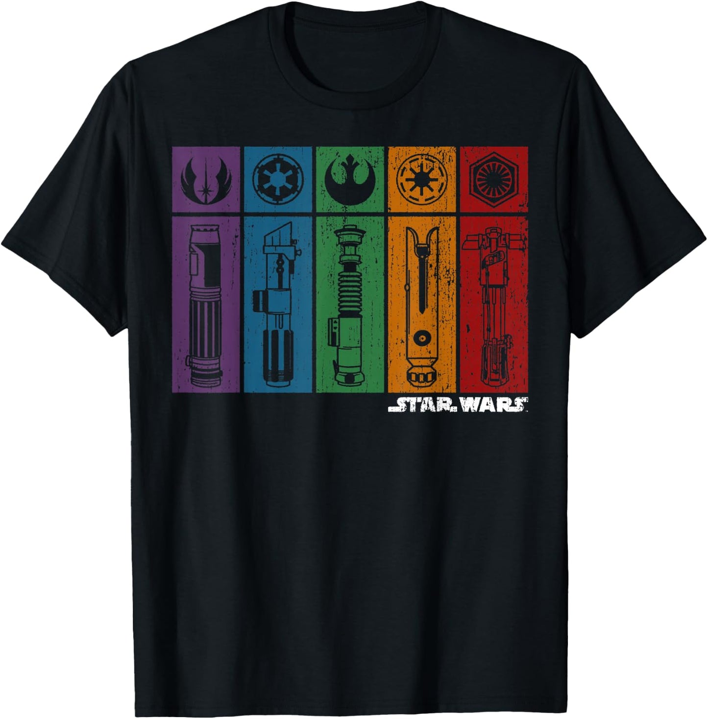 Star Wars Light Saber Rainbow Panels T-Shirt - T-Shirt | Black