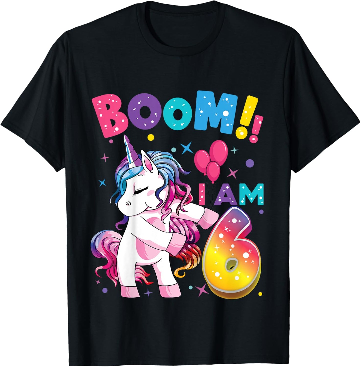 6 Years Old Unicorn Flossing 6th Birthday Girl Unicorn Party T-Shirt - T-Shirt | Black