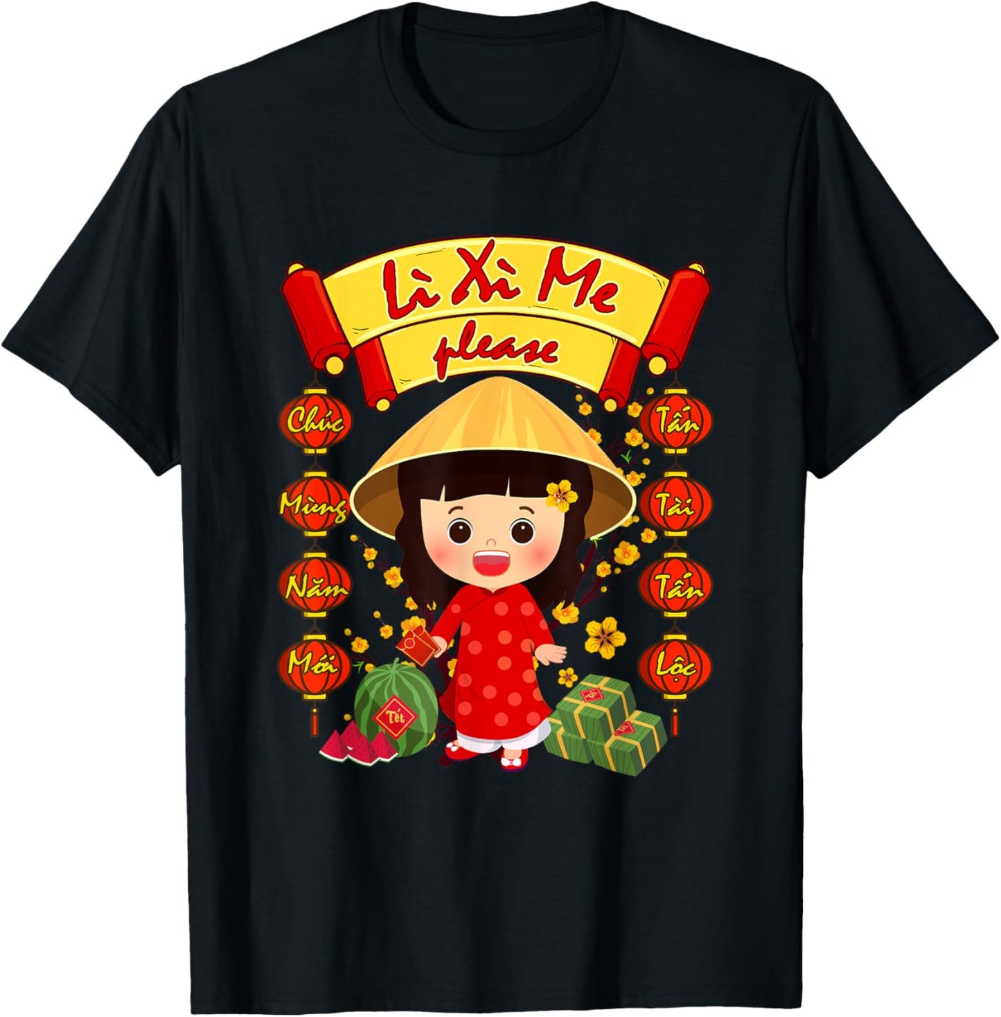 Li Xi Me Please Girl Ao Dai Funny Vietnamese Lunar New Year T-Shirt - T-Shirt | Black