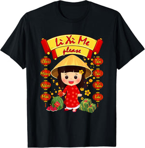 Li Xi Me Please Girl Ao Dai Funny Vietnamese Lunar New Year T-Shirt - T-Shirt | Black