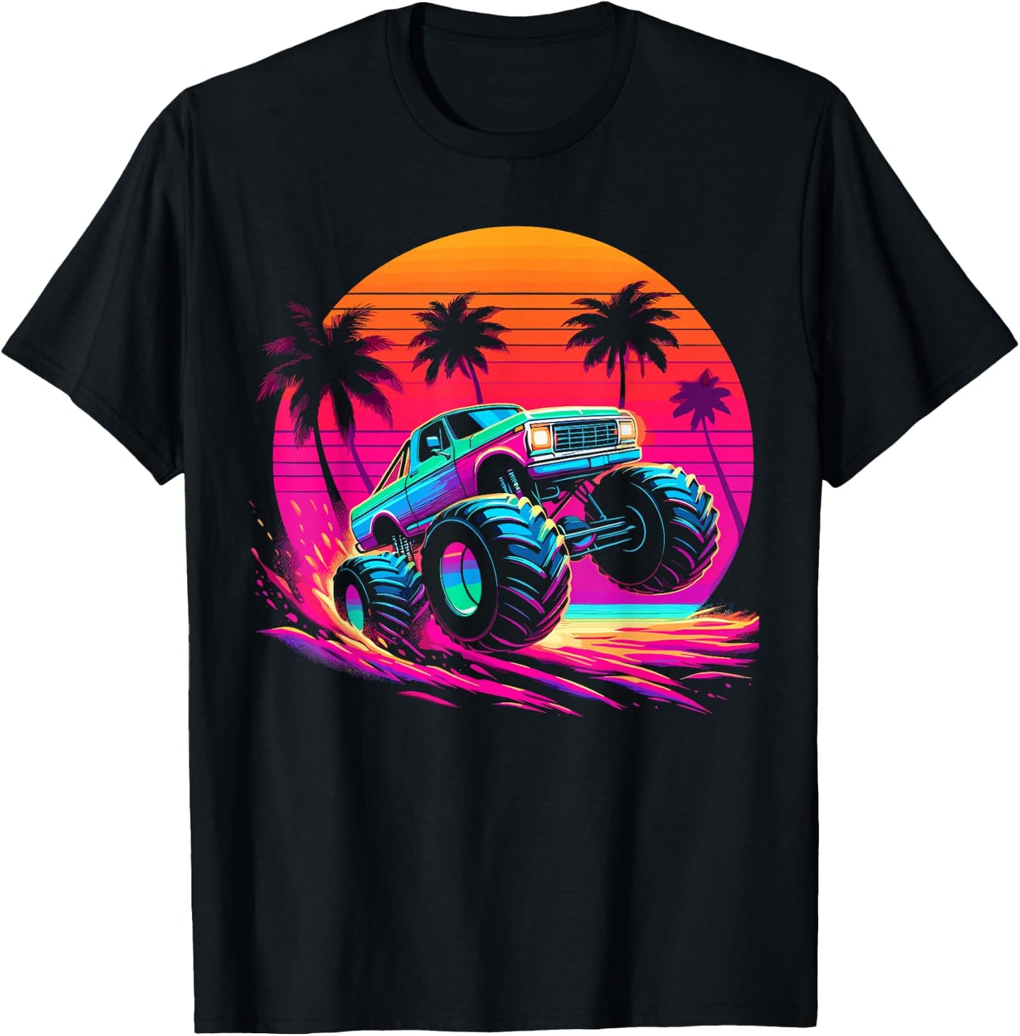 Monster Truck Retro Sunset Monster Truck T-Shirt - T-Shirt | Black