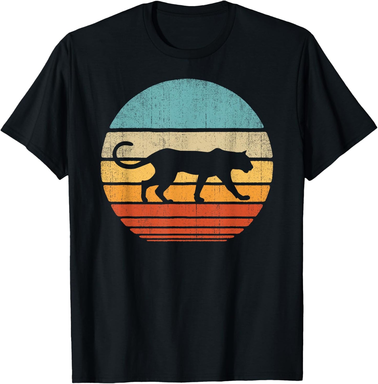 Cougar Retro Vintage 60s 70s Sunset Mammal Animal Men Women T-Shirt - T-Shirt | Black
