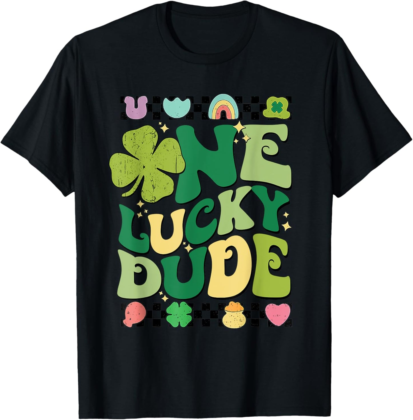 Retro One Lucky Dude St Patricks Day Shamrock Lucky Charm T-Shirt - T-Shirt | Black