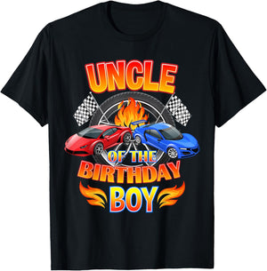 Uncle of The Birthday Boy Fire Race Supercar Party Black T-Shirt - T-Shirt | Black